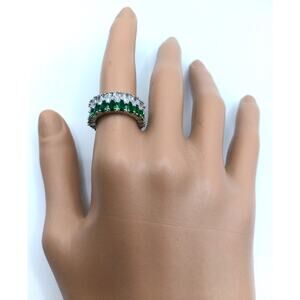 Green CZ Eternity Ring Size 6.5 Stainless Steel Emerald Style Band